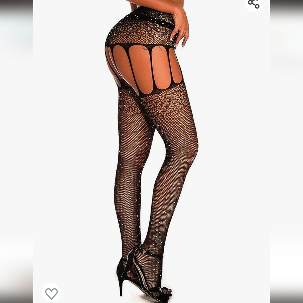 New! Rhinestone Cutout Fishnet Stockings - Picture 3 of 7